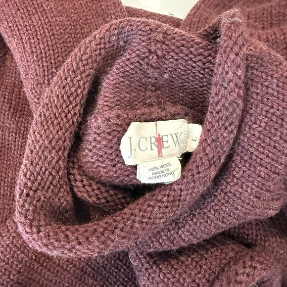 Vtg JCrew Mens Roll Neck Wool Oarsman Sweater L Burgundy 90s Fisherman HOLE READ - Picture 4 of 5